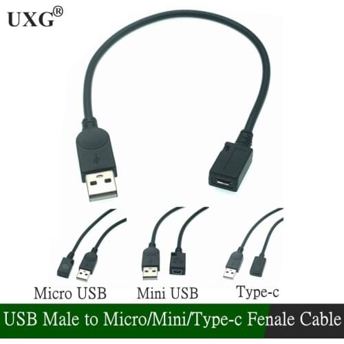 Type-c USB-C usb3.1 Mini Micro USB B Type 5pin Female to USB 2.0 Male Connector Charging data Extension Cable 25cm