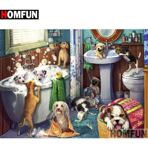 HOMFUN Full Square/Round Drill 5D DIY Diamond Painting "Dog bathroom" Embroidery Cross Stitch 5D Home Decor Gift A30087