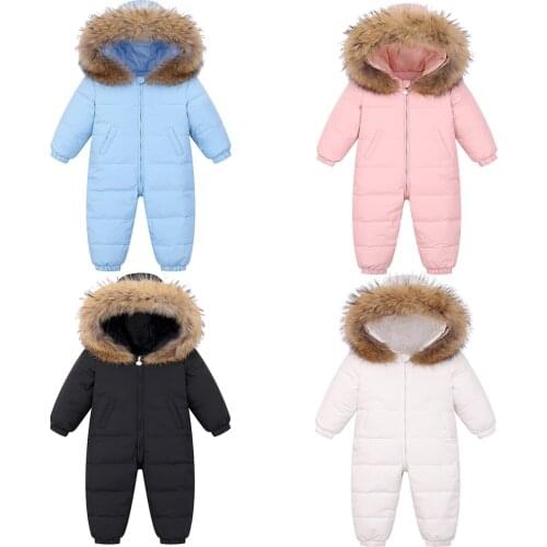 2021 Baby Winter Parka Overall Down Snowsuit for Boy Kids Thick Ski Suit Hooded Real Fur Jumpsuit Girl Jacket Children Warm Coat