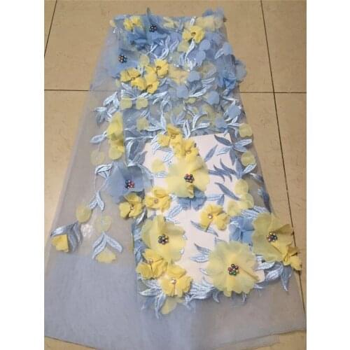 Beautiful 3D flowers JRB-71610 embroidered tulle lace fabric with beads french lace fabric Embroidered tulle mesh fabric