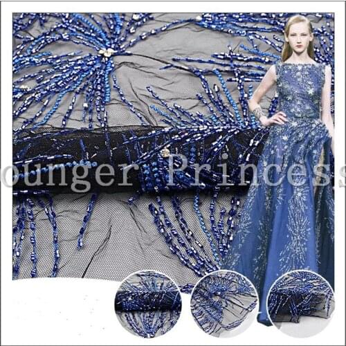 New design fashionable YG-759 African French Lace Fabric with plenty beads flower African Tulle Lace Fabric