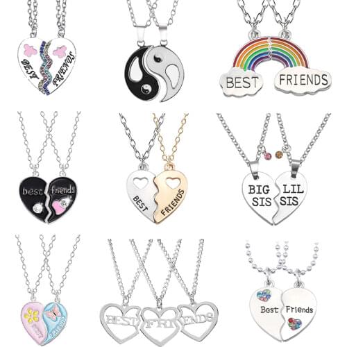 Fashion Best Friends Honey Love Couple Pendant Necklace2 Pcs/ Set Rainbow Broken Heart Choker Gift Friendship Jewelry Wholesale