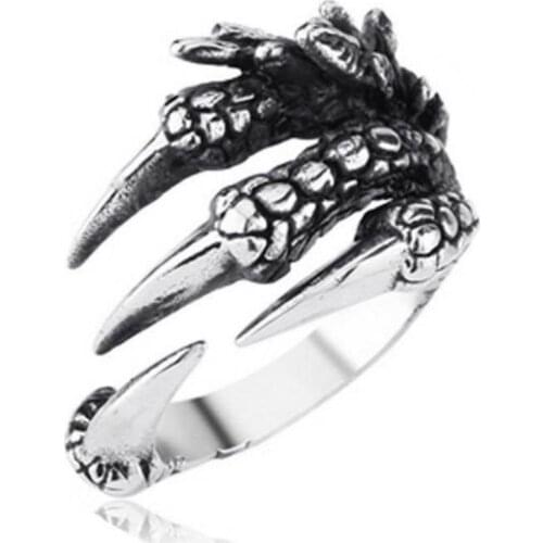 New Punk Rock Stainless Steel Mens Biker Rings Vintage Gothic Jewelry Silver-Color Dragon Claw Ring Men Hip Hop Rock