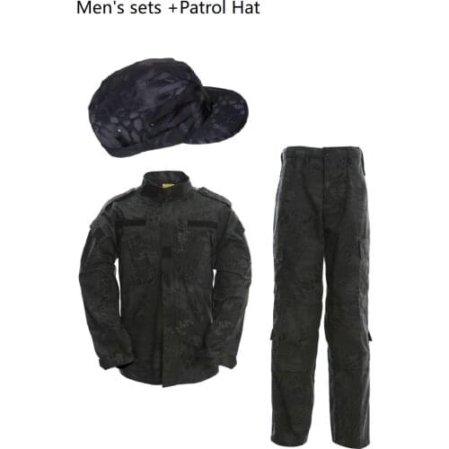 Mens Sets Black Army Combat Uniform Guard Uniform Military Uiforms With Patrol Hat