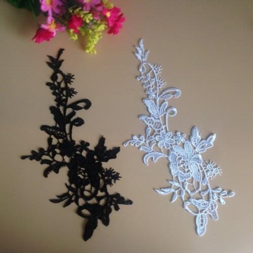 2Pairs Black White Patch Fashion DIY Bride Hair Accessory Polyester Embroidered Lace Applique Sewing Accessories Patches Fabric