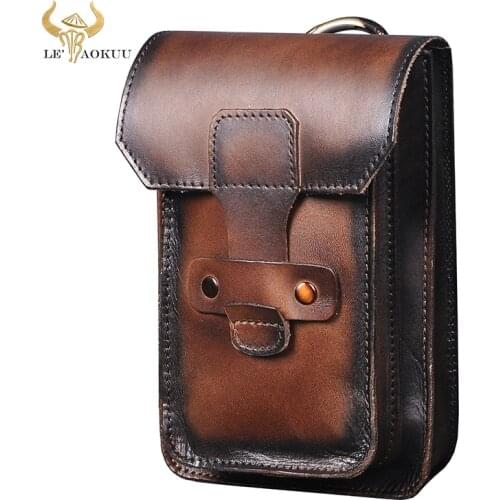 New Thick Quality Leather Men Travel Design Small Cigarette Bag Pouch Coffee Hook Fanny Waist Belt Pack Case 7" Phone Pouch 9966