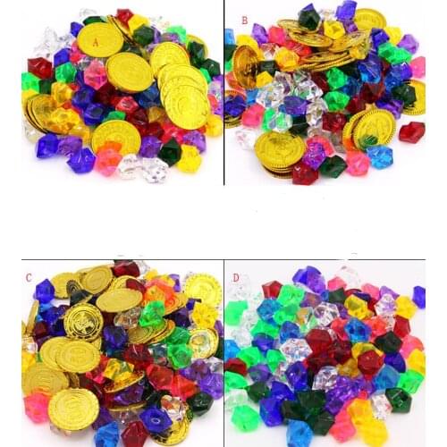 Pirate Toys Gold Coins and Pirate Gems Treasure for Pirate Party Plastic Coins Gems Acrylic Faux Diamond gift