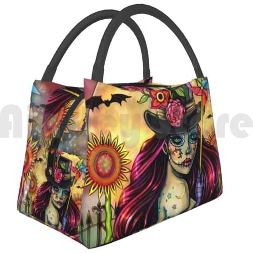 Portable Insulation Bag Sugar Skull Girl Fantasy Artwork By Molly Harrison 3080 Halloween Mardi Gras Fantasy