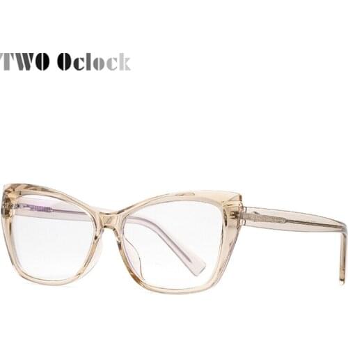 TWO Oclock Transparent Computer Blue Light Glasses With Spring Female Grade No Diopter Quality TR90 Cat Eye Frame Womens Glasse