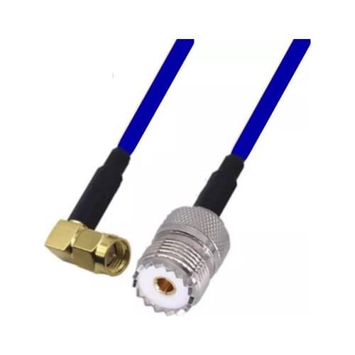 Blue Soft RG142 Double Shielded SMA Male Right Angle to UHF Female Connector RF Coaxial Cable 50ohm