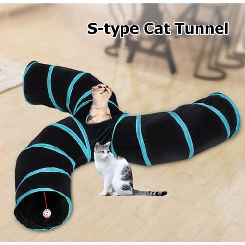 S-type 3 Holes Foldable Cat Tunnel Pet Tube Collapsible Play Toy Indoor Outdoor Pet Cat Puppy Training Toy Cat Tent Tube