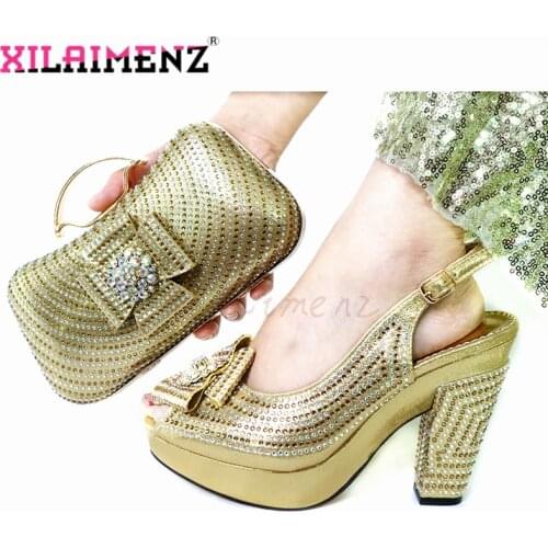 Golden Color Special Arrival Nigerian Women Shoes Matching Bag for Party Retro Style Sexy Lady Shoes and Bag For Wedding