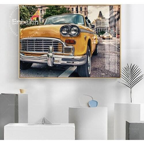 Embelish Classic Old Taxi Yellow Cab In New York City Vintage Landscape Wall Pictures Living Room Home Decor Canvas Paintings