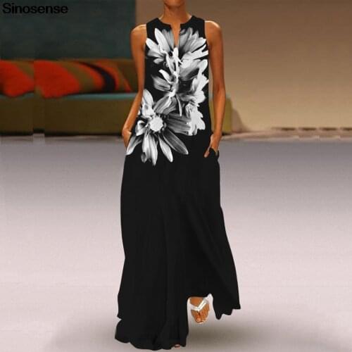 Vintage Floral Print Beach Dress Casual Elegant Long Evening Party Dresses Summer Women Sleeveless Tunic Tank Girls Maxi Dress