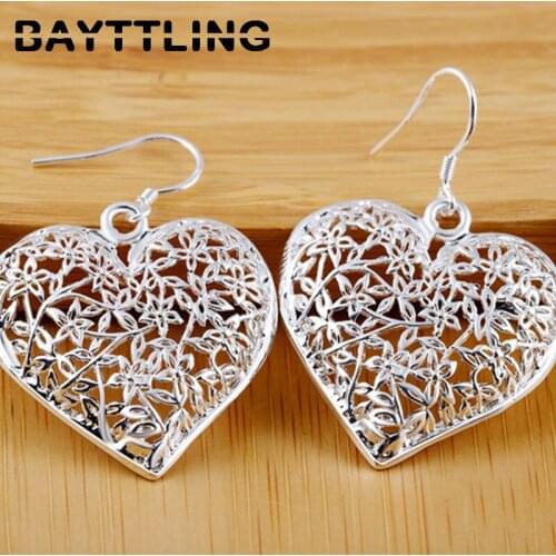 BAYTTLING 925 Sterling Silver 44MM Exquisite Flower Big Heart Drop Earrings For Women Fashion Wedding Jewelry Gifts