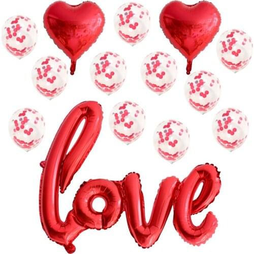 14pcs/lot Red Silver Connection Love Foil Balloons Confetti Transparent Latex Balloon Birthday party Wedding decoration Supplies