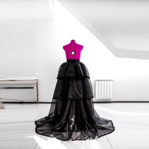 Puffy Long Skirts Women New Arrival Ruffle Tulle Skirt With Zipper Black Custom Made Color Size Free Shipping