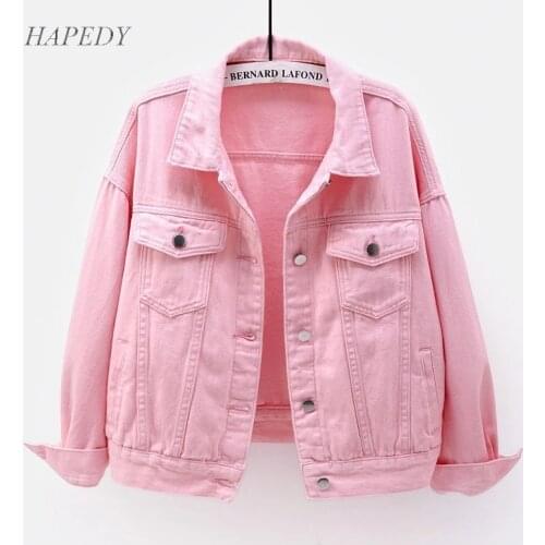 Womens Plus Size Denim Jacket 2021 Spring Autumn Short Soat Pink Jean Jackets Casual Tops Purple Yellow White Loose Outerwear