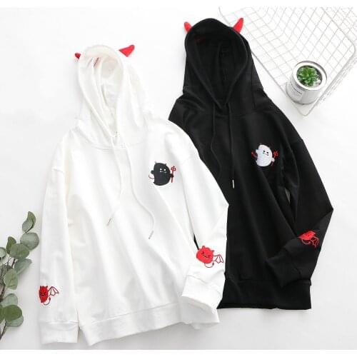 Women Girl Kawaii Hoodie Sweatshirt Top Japanese Harajuku Demon Punk Gothic College Style Cute Little Devil Embroidery 904-B310