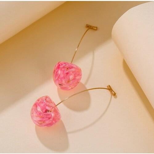 Shiny Side New Accessories Acrylic Cherry Beads Drop Earrings For Women Simple Style Flower Dangle Earrings