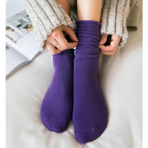 Women Cotton Socks Long Cute Color Loose Rib Fun Autumn Fashion White Curl Solid Casual Graphic Crew Heap Hosiery