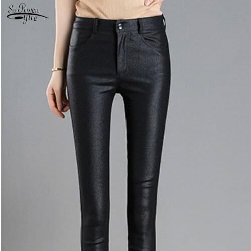 2021 PU Leather Trousers Skinny Pants Women Tight Pant Fashion Autumn Winter Warm Elastic Women Pencil Pant Women Clothes7648 50