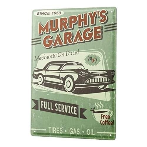 Tin Sign Decor Plaques Nostalgic Car Retro Murphy Workshop Vintage