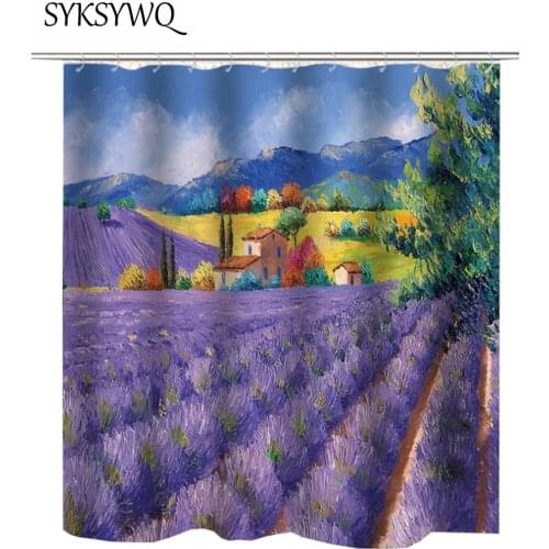 Painting Shower Curtain Purple Curtain For The Bathrooom Farmhouse Tree Mountain Rideau Douche Scenery Landscape Cortina Ducha