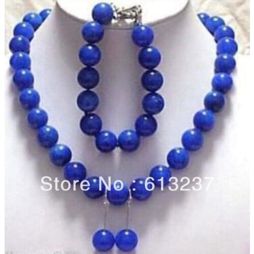Fashion Style diy 1set 10mm Egyptian Lapis Lazuli stone round beads chain strand Necklace 18'' Bangle 7.5'' Earring YE4006