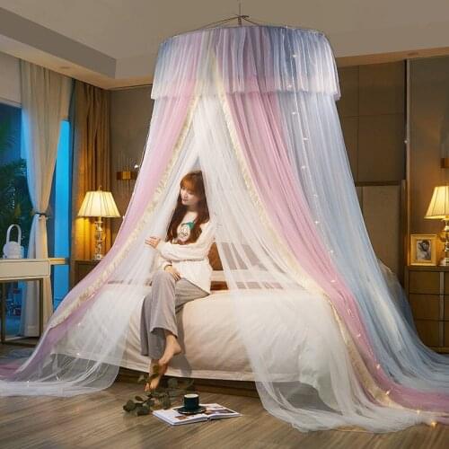 2021 Princess Hung Dome Bed Canopy Double Colorst Bed Tent Curtain Foldable Canopy Lace princess canopy mosquito net