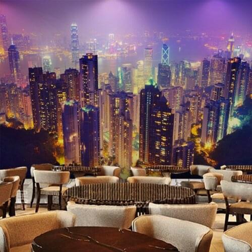 3D bustling city night landscape photo wallpaper personality architectural mural background living room bedroom dining room