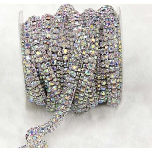 5 Yards 3 Rows Silver/Gold Plated AB Crystal Beads Chain For Wedding Cake Banding Trim Cake Ribbon Decoration Craft