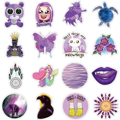 70Pcs PVC waterproof stickers Cartoon cute purple doodle sticker skateboard suitcase laptop guitar car