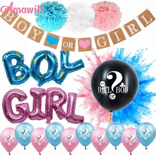 Amawill Boy Or Girl Paper Banner Blue Pink Boy Girl Foil Balloons For Baby Shower Gender Reveal Birthday Party Decorations 75D