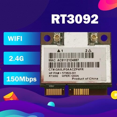 Wireless Wifi Card for Ralink RT3092 FOR HP COMPAQ 573622-001 WPER-120GN Mini PCI-E Wifi Card Half Height 802.11 B/G/N 300M