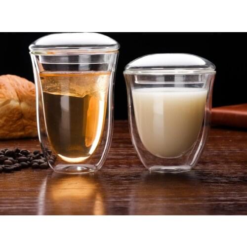 Brand Double Wall Handmade Glass with Lid Heat Resistant Drink Tea Coffee Drink Cup Insulated Clear Glass Drinkware Coffee Mugs