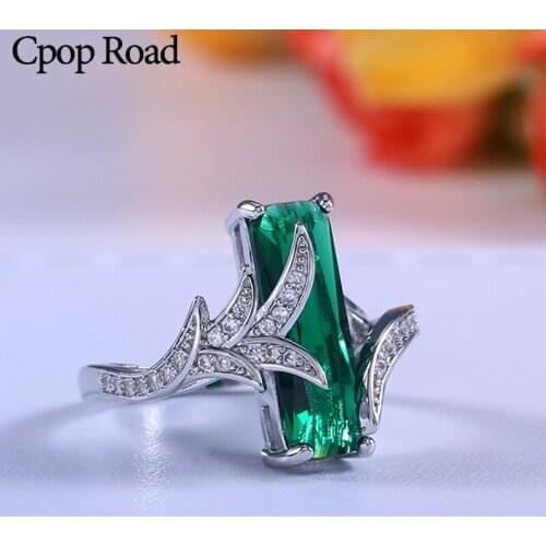 Cpop Wedding Ring for Women Green Colorful Crystal Zircon Leaf Party Ring Women Luxury Jewelry Fashion Accessories Hot Sale Gift