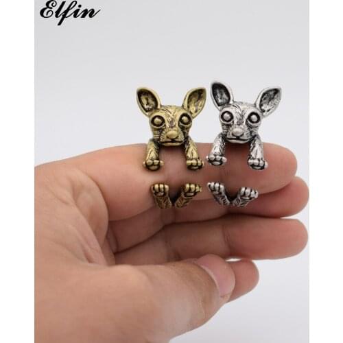 Elfin New Vintage Chihuahua Adjustable Fashion Rings For Women Antique Men Jewelry Big Animal Ring World of Warcraft