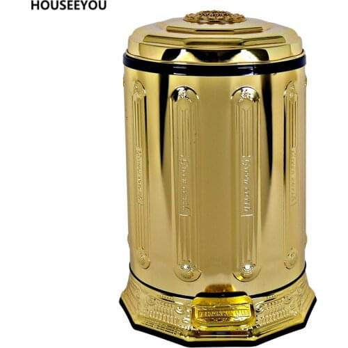 European Golden Stainless Steel Quiet Foot Pedal Trash Can Garbage European Kitchen Waste Bin Househod Cleaning Tool Dustbin