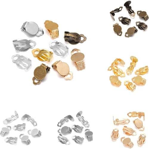 50pcs 10mm Stainless Steel Plated Iron Ear Clip Earrings Blank Setting Base Fit Glass Cabochons For DIY Jewelry Making Findings