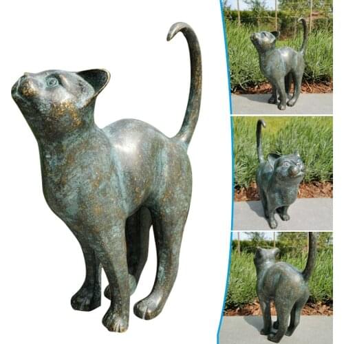 Beautiful Cat Statue With Rounded Back Garden Decor Resin Outdoor Lawn Yard Sculpture
