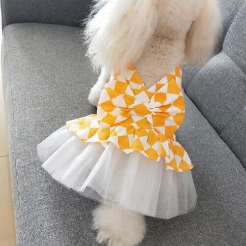 Summer Pet Dog Lace Tullle Cotton Dress Sweety Dog Clothes Small Dog Tutu Dress Party Birthday Wedding Bowknot Dress Pet Clothes