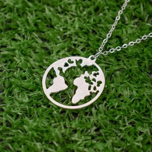 Fashion World Map Necklace Simple Geometric Round Earth Pendant Choker Jewelry Gift Friends