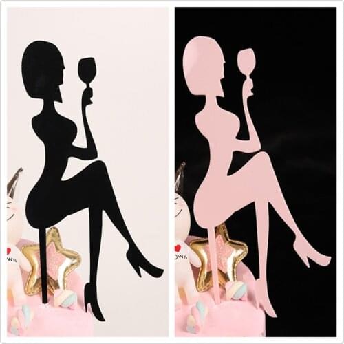 Fashion Lady Girl Cake Topper Acrylic Wedding Cake flag Decoration Happy Birthday Cupcake Toppers Festive party dessert Supplies