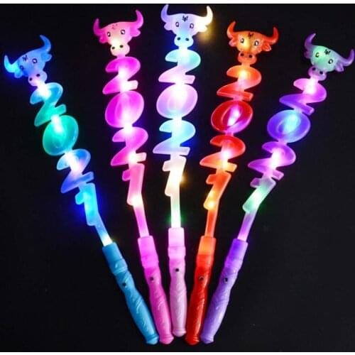 Cartoon LED Cow Head Flashing Glow Electronic Stick New Year Party Props Kid Toy