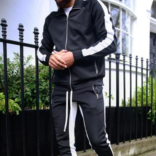 Men Sports Sweatsuits Long Sleeve Breathable Casual Full Zip Sports Jackets Pants Set for Men
