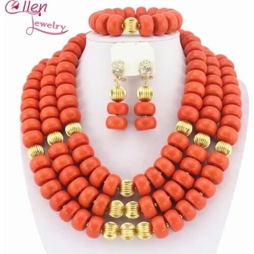 New Arrival African Nigerian Wedding Beads Coral Jewelry Sets,African Beads Coral Necklace Bracelet Earrings Sets TL1458