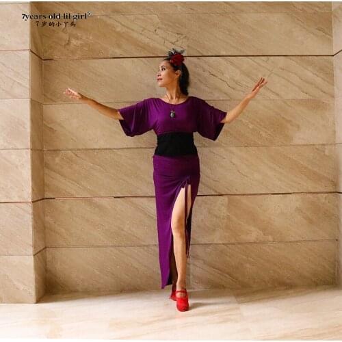 New Womens Sexy Modal Rayon Cotton Short Sleeves+Skirt 2pcs Practice Suit For Belly Dance Set Top GKK06