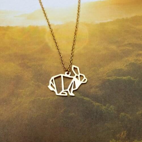 New Trendy Gold Silver Personalized Sitting Rabbit Origami Necklace Animal Pendant Hunger Games Necklace Women Best Friend