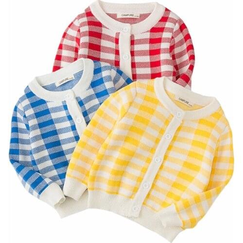 England Style Baby Girls Clothes Knitted Cardigans Jacket Vintage Plaid Boys Sweaters Cotton Childrens Cardigans BC402